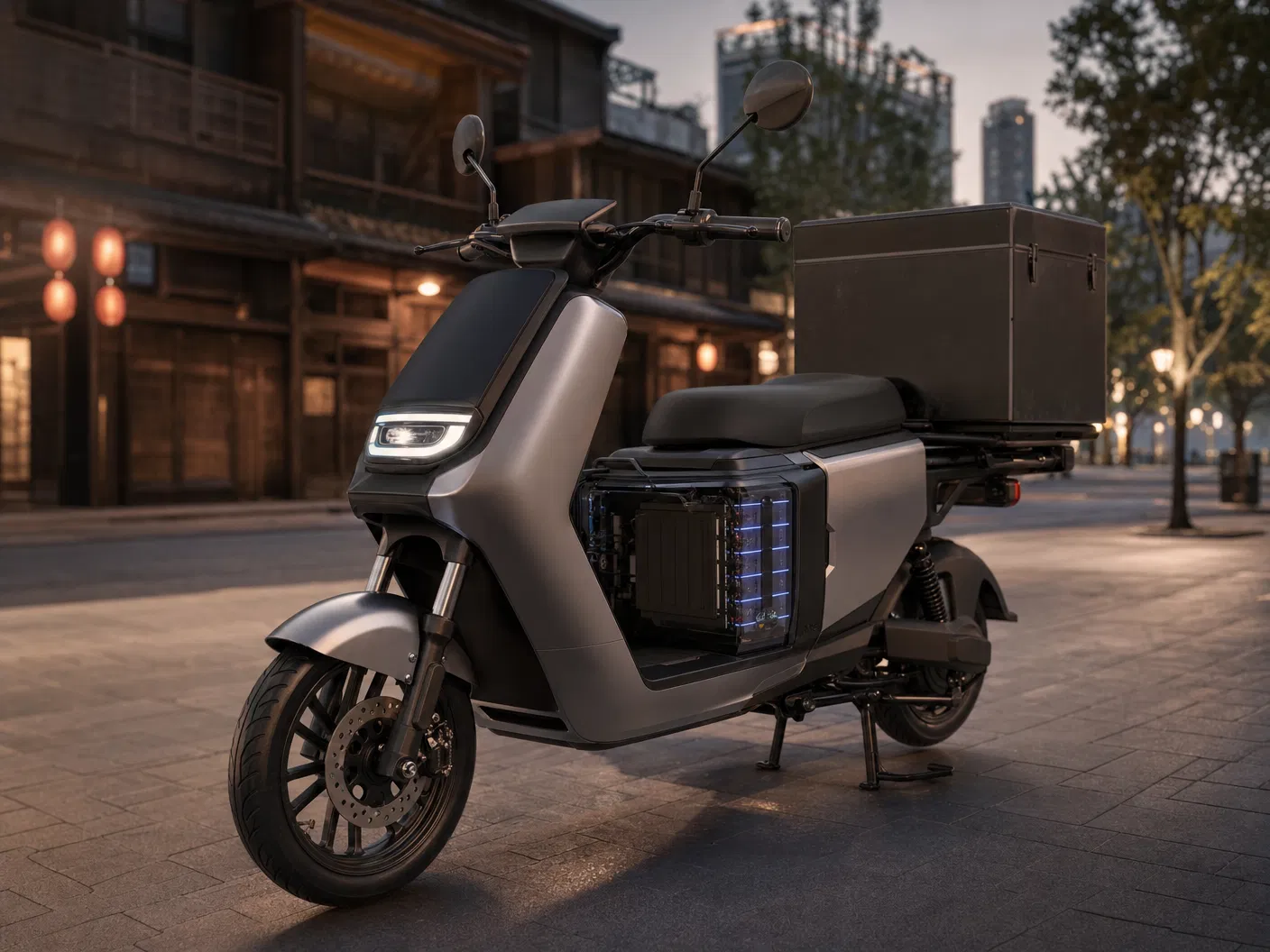 Smart electric delivery scooter scene