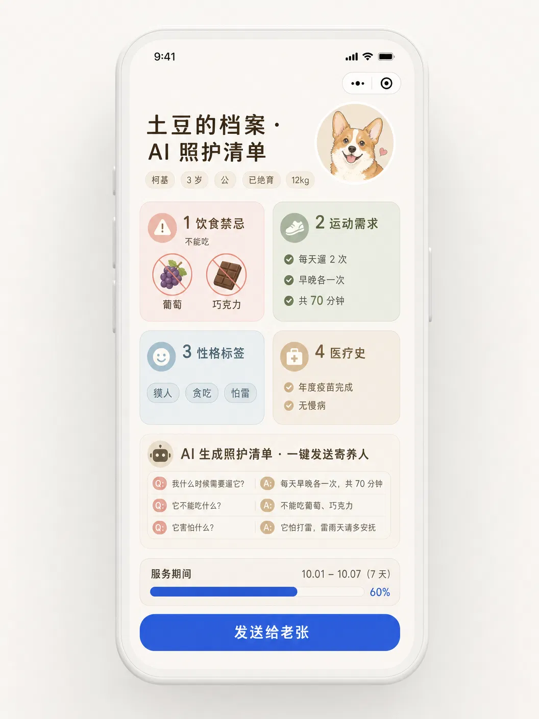 AI care checklist screen
